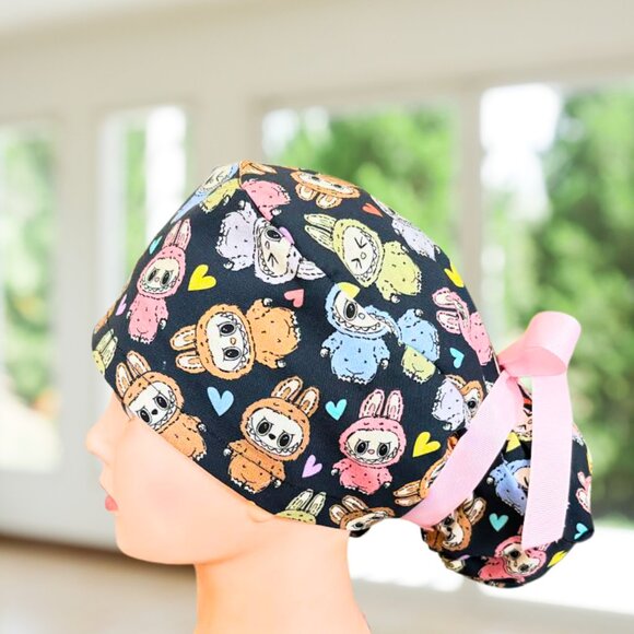 Cute Monsters~ Ponytail Scrub Cap, Surgical Hat, OR, CNA, Cap, CRNA, - Picture 2 of 4
